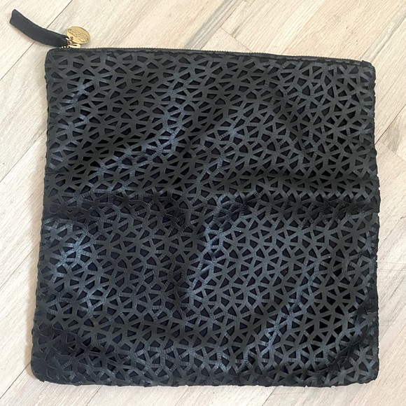 Clare V. Laser-Cut Leather Fold-Over Clutch